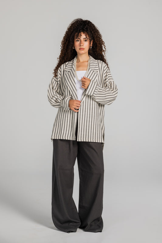 Lines Linen Blazer in Gray