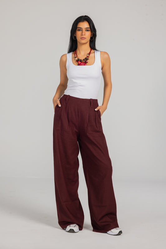 Easy Flow Linen Pants - Maroon