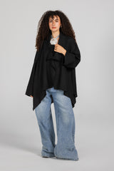 Soft Memory Linen Kimono in Black