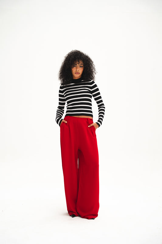 Red Casual Loose Pants