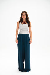 Teal Green Casual Loose Pants