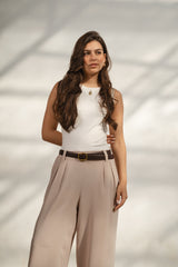 Light Beige Casual Loose Pants