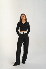 Reverse Waist White Straight Pants
