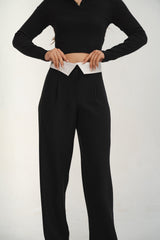 Reverse Waist White Straight Pants