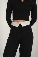 Reverse Waist White Straight Pants