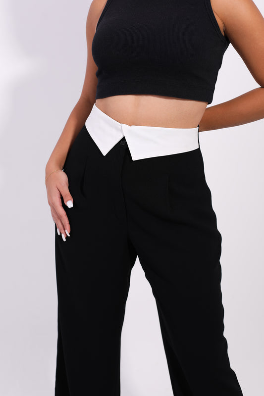 Reverse Waist White Straight Pants