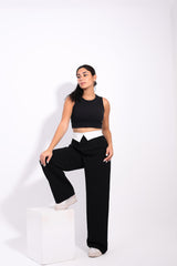 Reverse Waist White Straight Pants