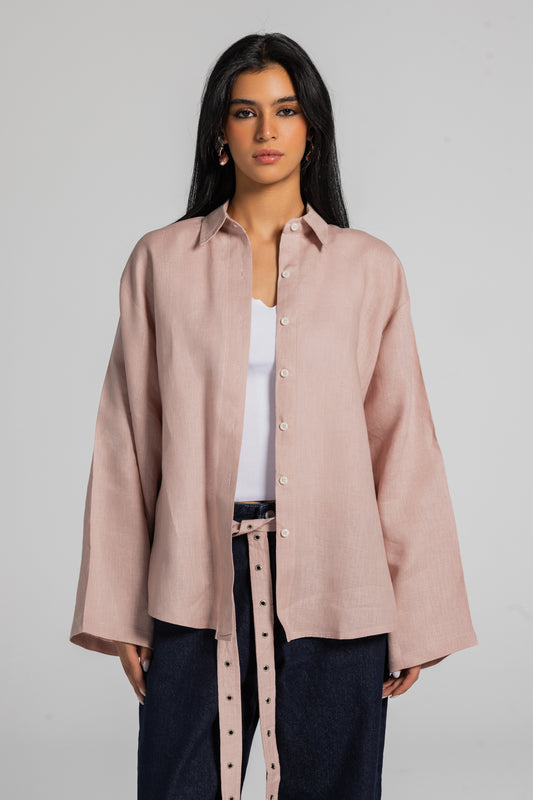 Soft Structure Linen Shirt - Pink