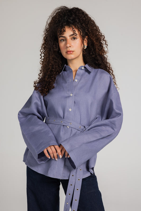 Soft Structure Linen Shirt - Blue