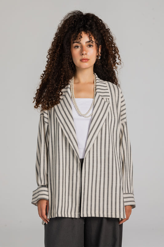 Lines Linen Blazer in Gray