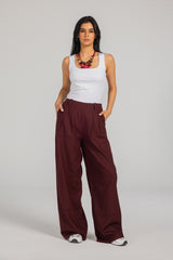 Easy Flow Linen Pants - Maroon