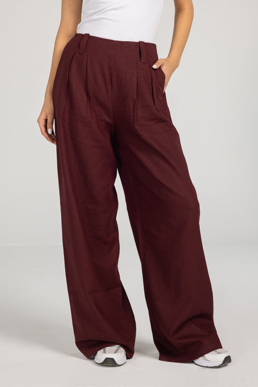 Easy Flow Linen Pants - Maroon