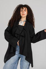 Soft Memory Linen Kimono in Black