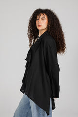 Soft Memory Linen Kimono in Black