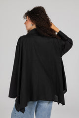 Soft Memory Linen Kimono in Black