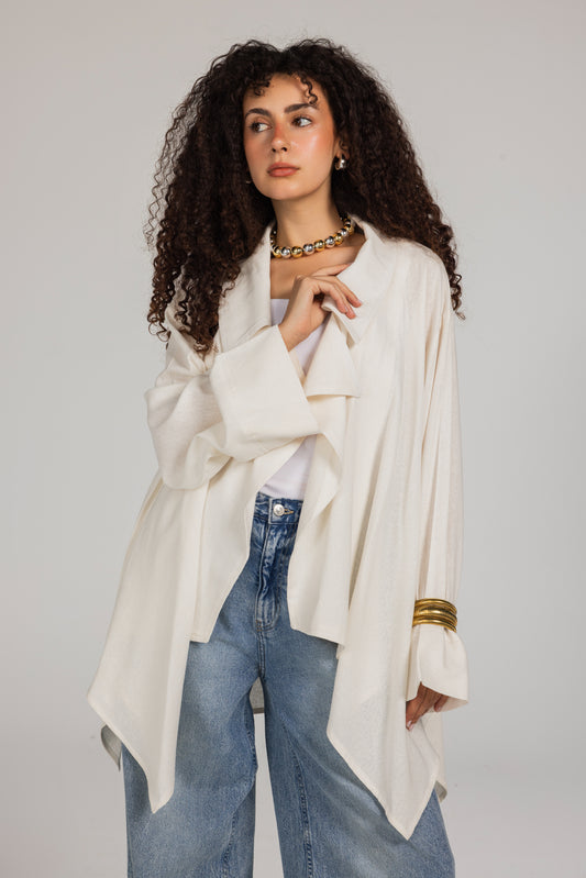 Soft Memory Linen Kimono in White