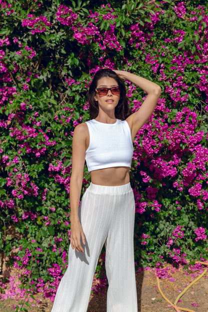 White crochet pants