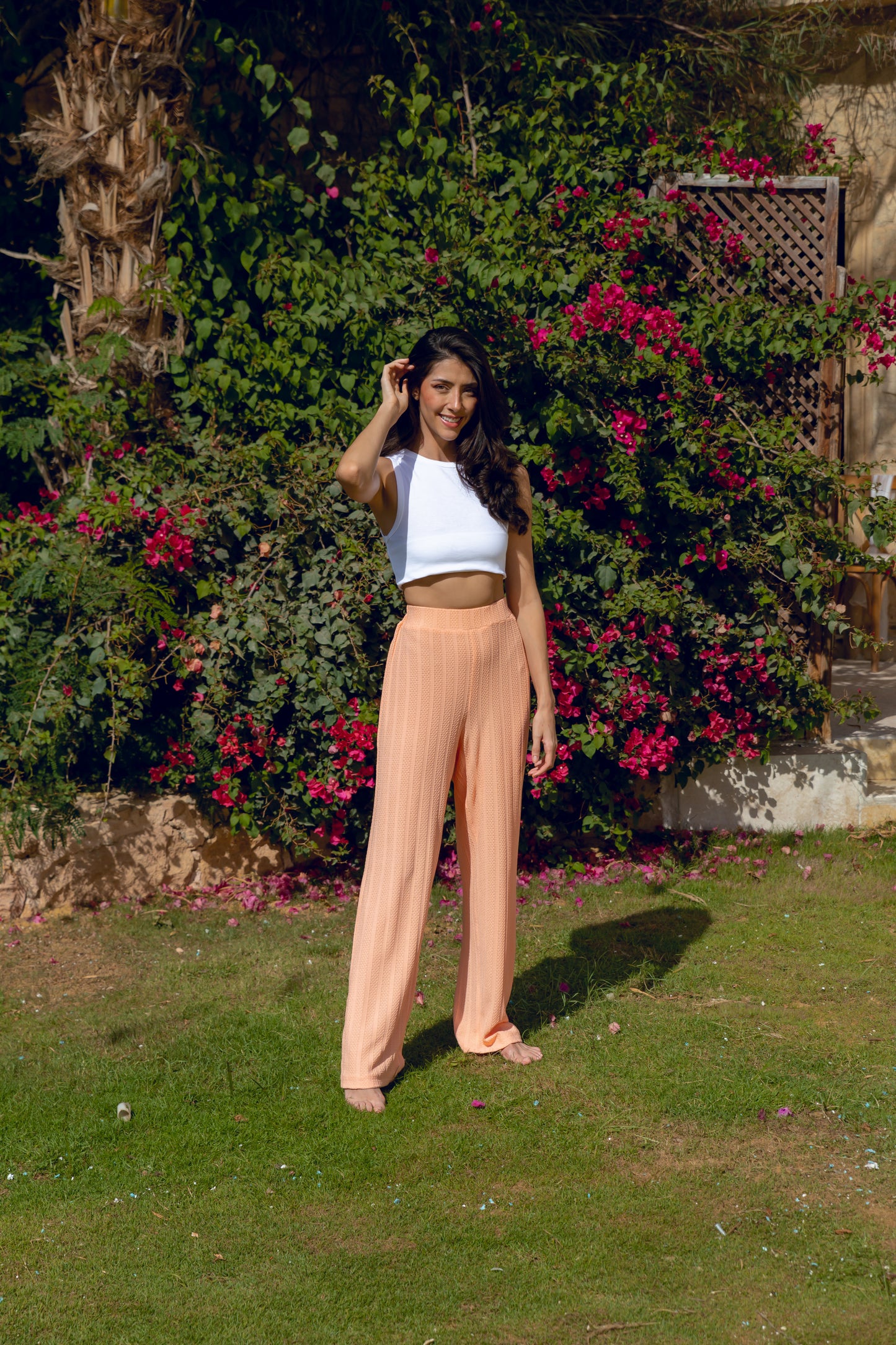 Peach crochet pants