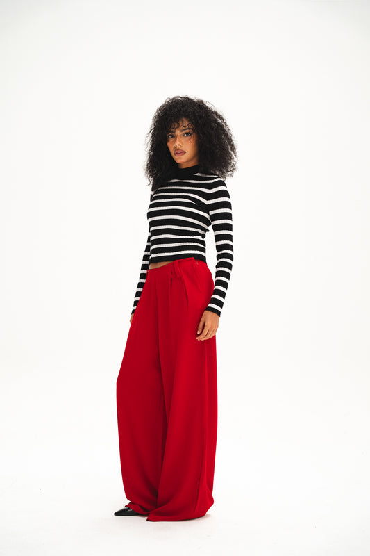 Red Casual Loose Pants