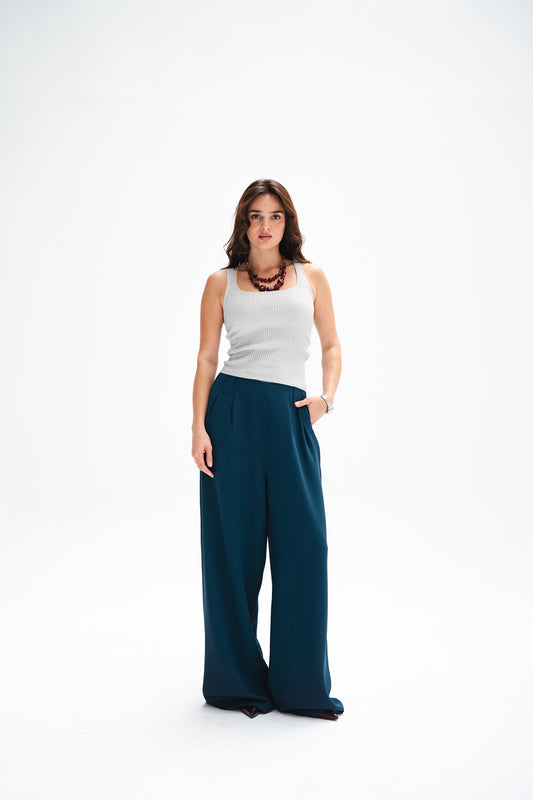 Teal Green Casual Loose Pants