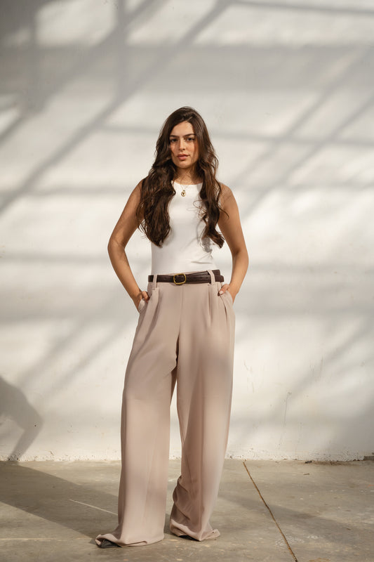 Light Beige Casual Loose Pants