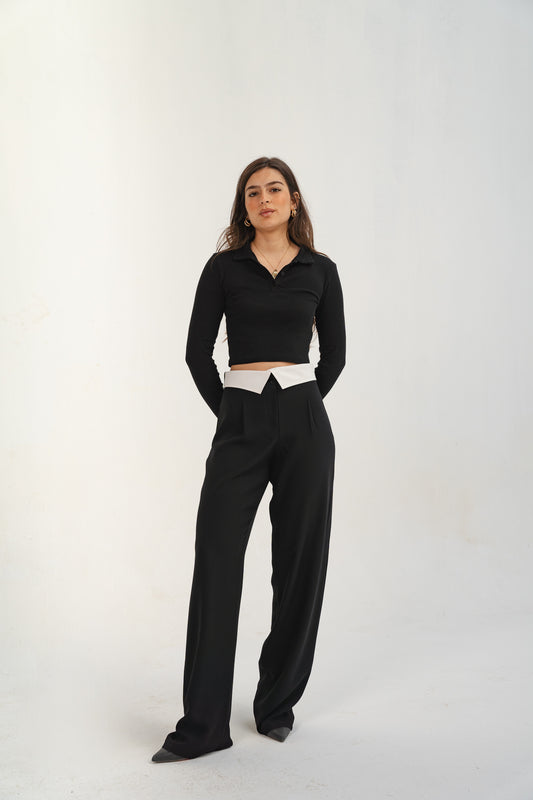 Reverse Waist White Straight Pants