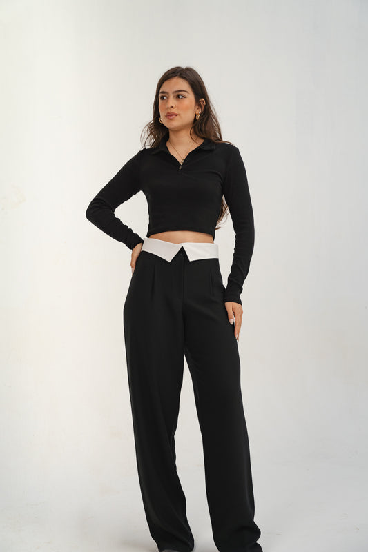 Reverse Waist White Straight Pants