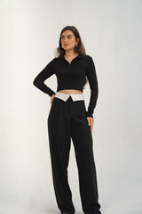 Reverse Waist White Straight Pants