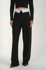 Reverse Waist White Straight Pants