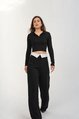 Reverse Waist White Straight Pants