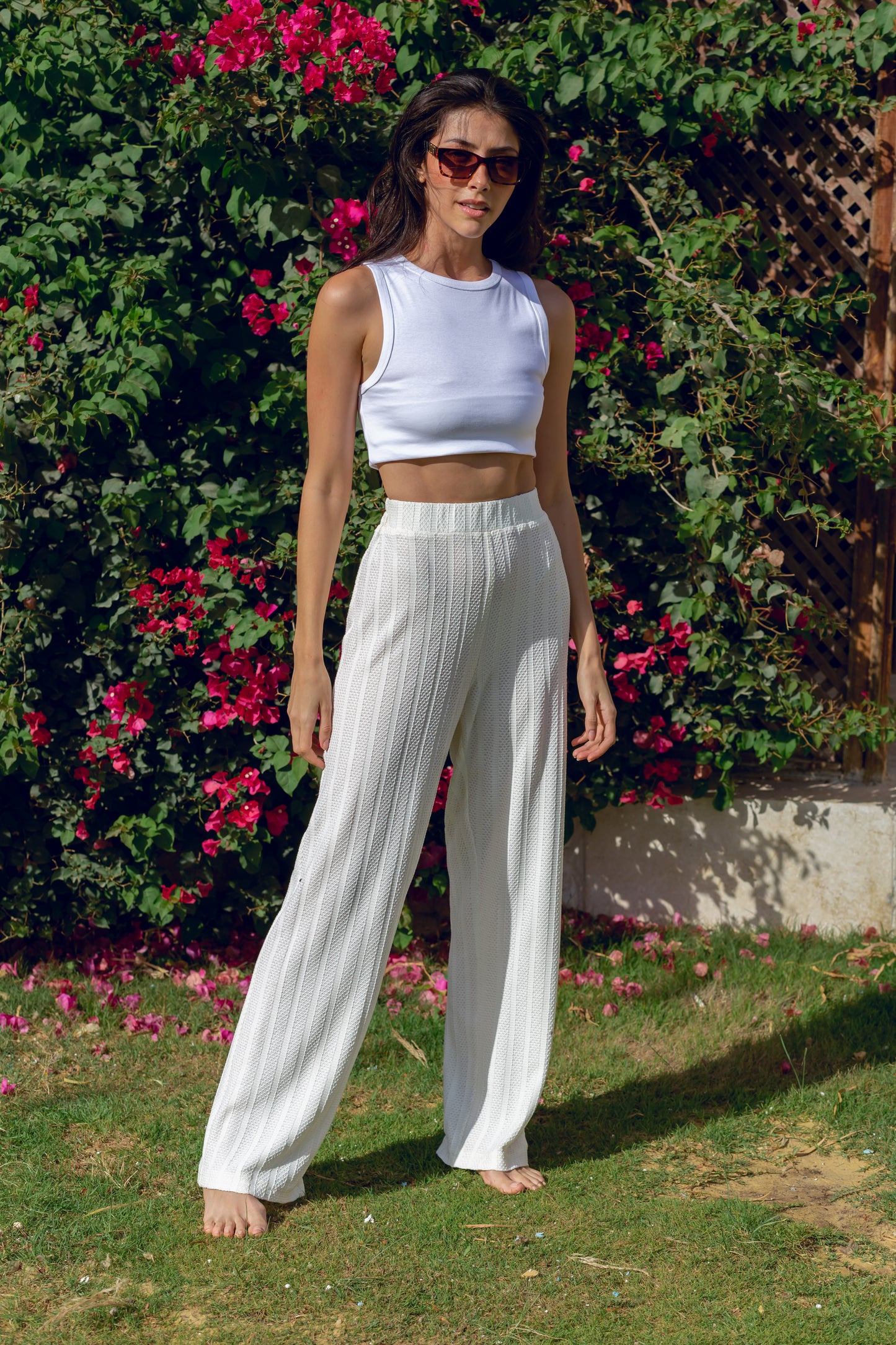 White crochet pants